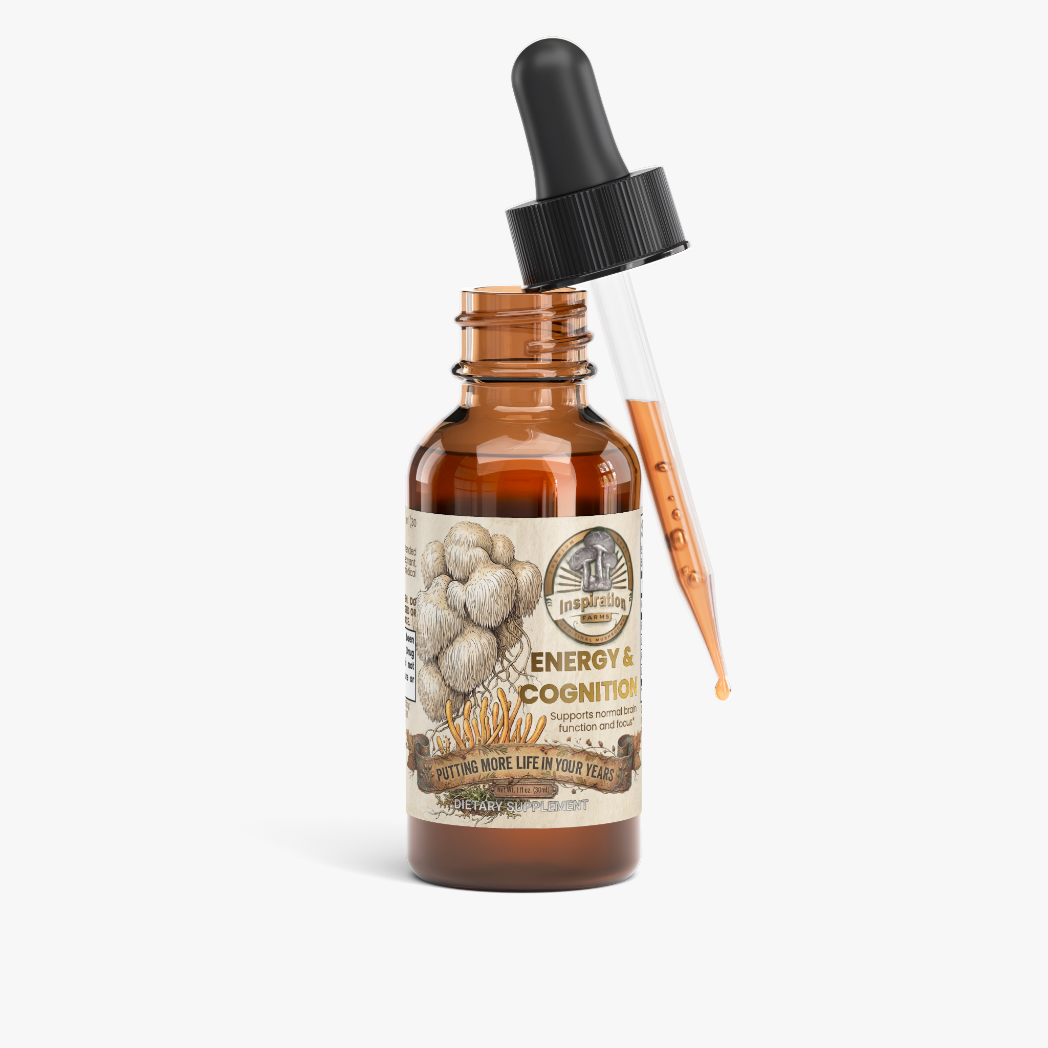 Inspiration Farms Mushroom Energy & Focus Drops – Lion's Mane + Cordyceps | 1 fl oz