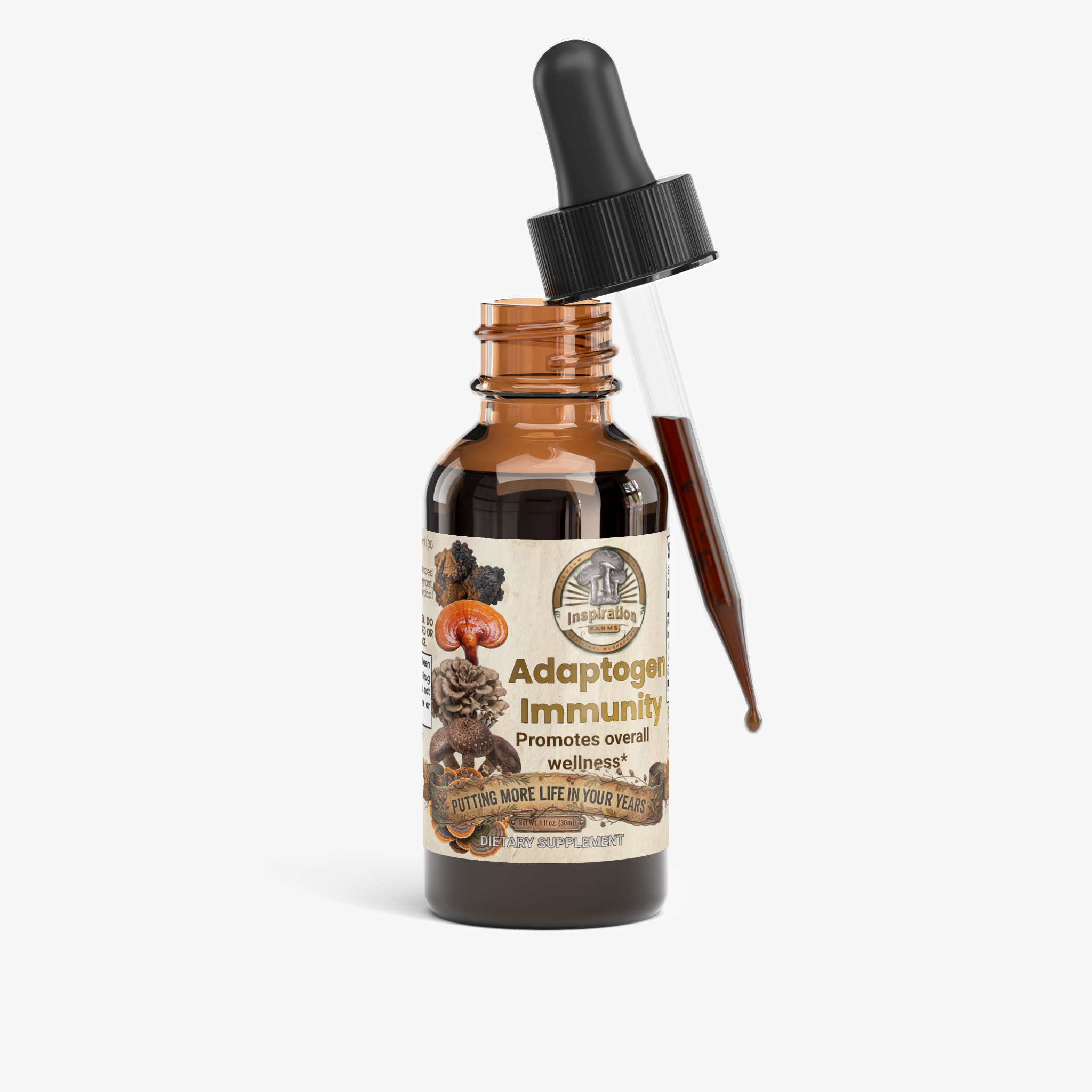 Inspiration Farms Mushroom Adaptogen Immunity Drops – Alcohol-Free Glycerite | 1 fl oz