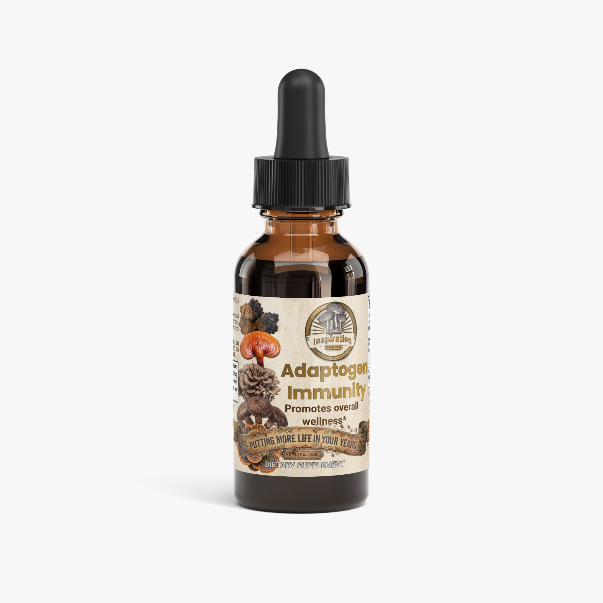 Inspiration Farms Mushroom Adaptogen Immunity Drops – Alcohol-Free Glycerite | 1 fl oz