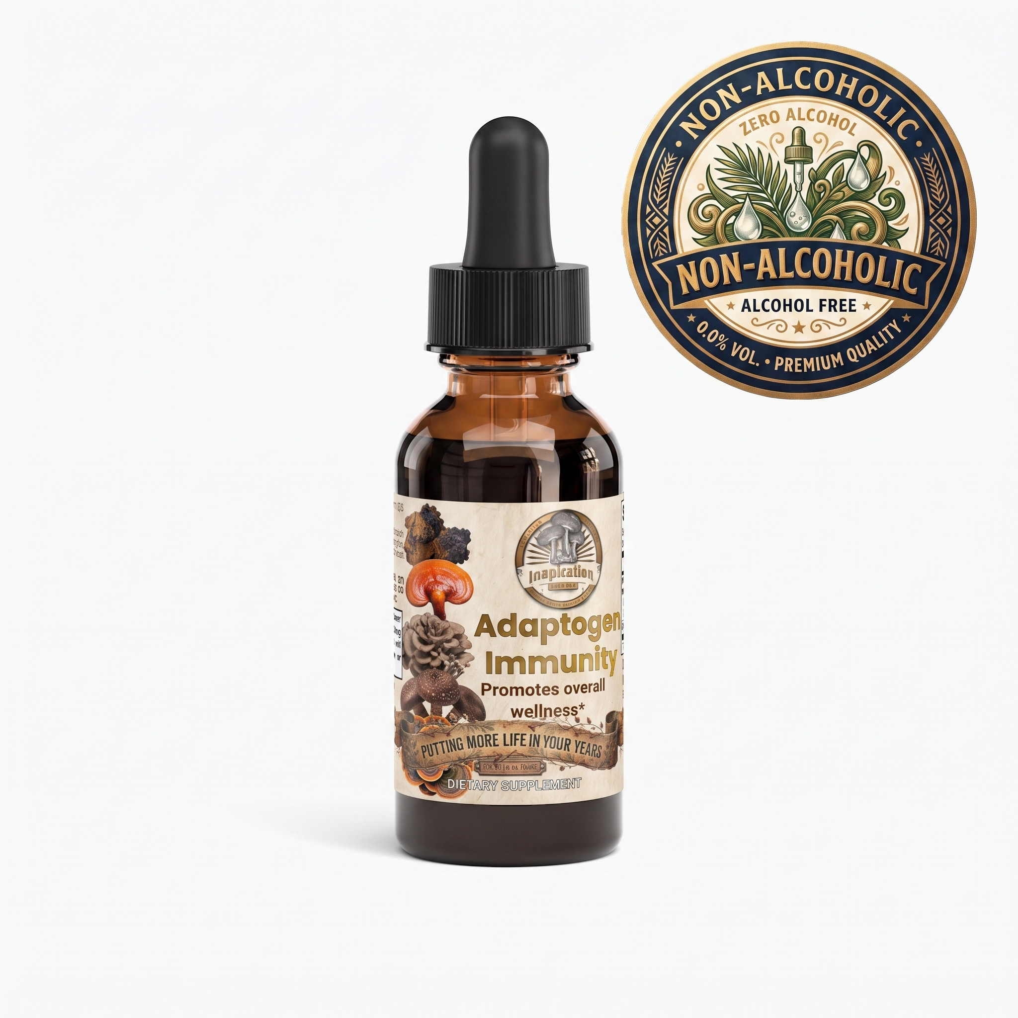Inspiration Farms Mushroom Adaptogen Immunity Drops – Alcohol-Free Glycerite | 1 fl oz