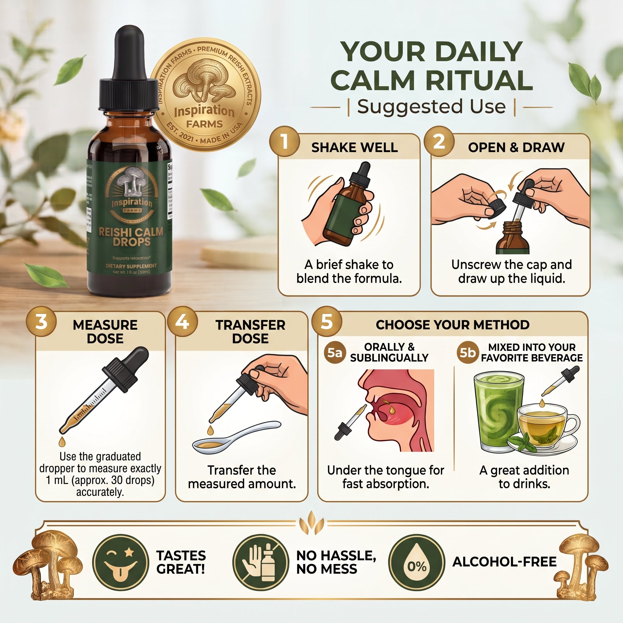 Inspiration Farms Reishi Calm Drops – Alcohol-Free Glycerite | 1 fl oz