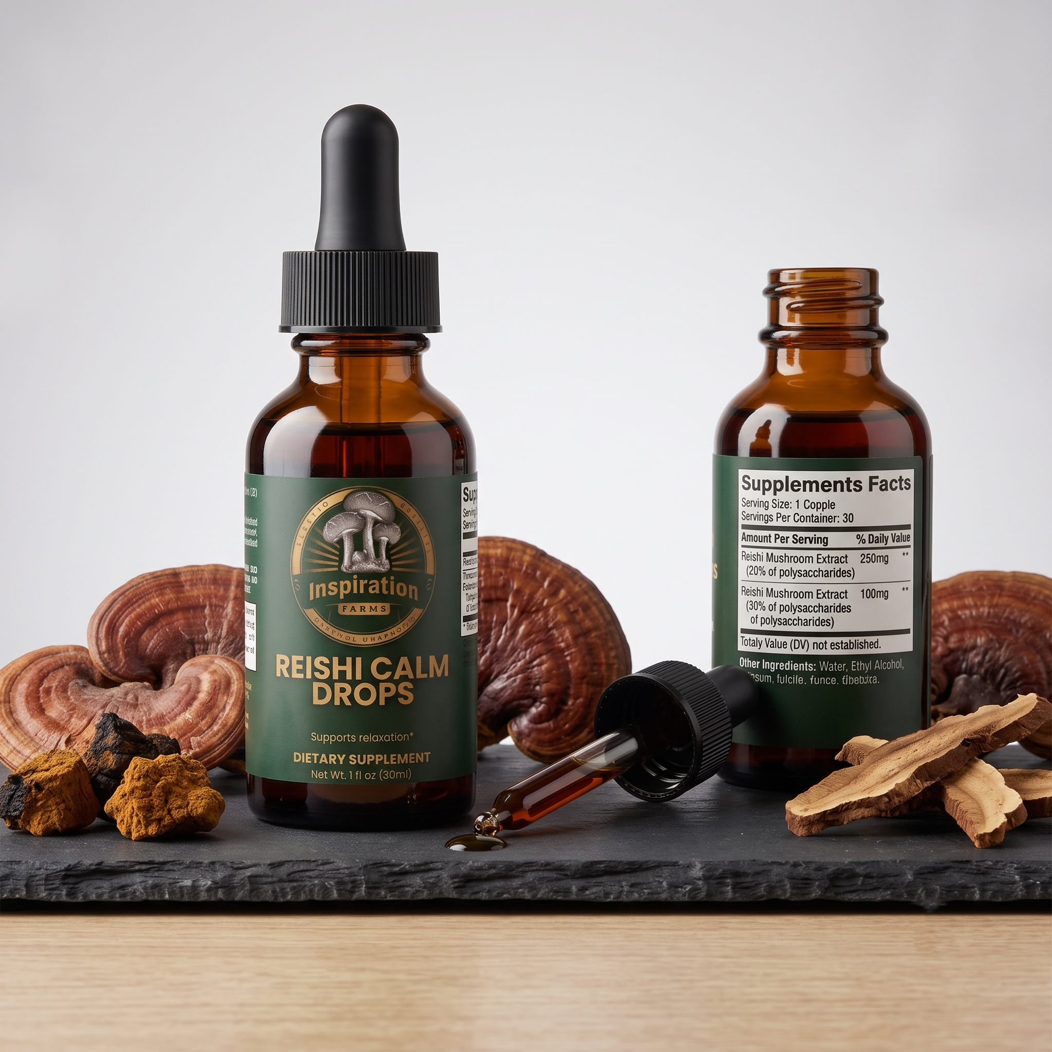 Inspiration Farms Reishi Calm Drops – Alcohol-Free Glycerite | 1 fl oz