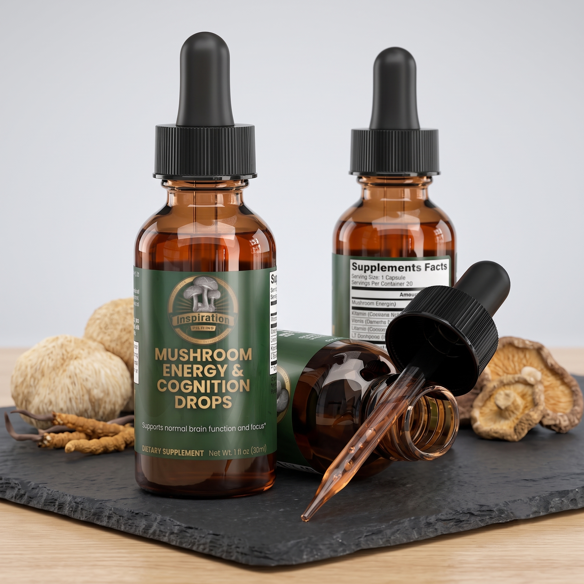 Inspiration Farms Mushroom Energy & Focus Drops – Lion's Mane + Cordyceps | 1 fl oz